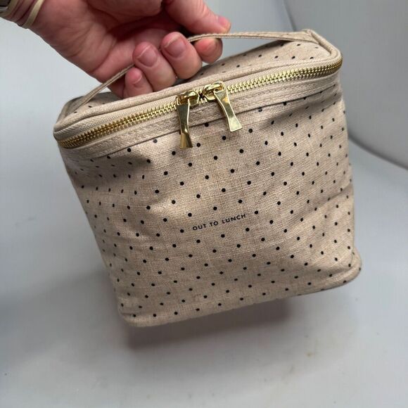 Kate Spade Out To Lunch Lunch Tote Tan Black Polka Dot Gold Zip Top Handle - Picture 12 of 16